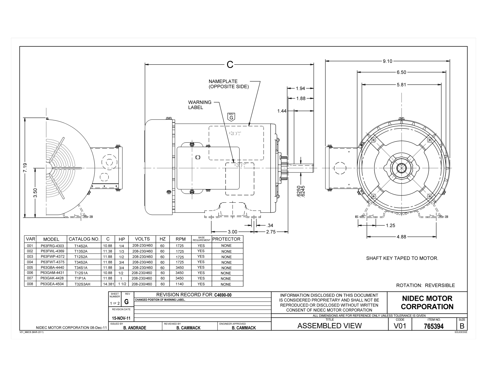 US Motors T14S2A, T13S2A, T34S2A, T34S1A, T12S1A Dimensional Sheet