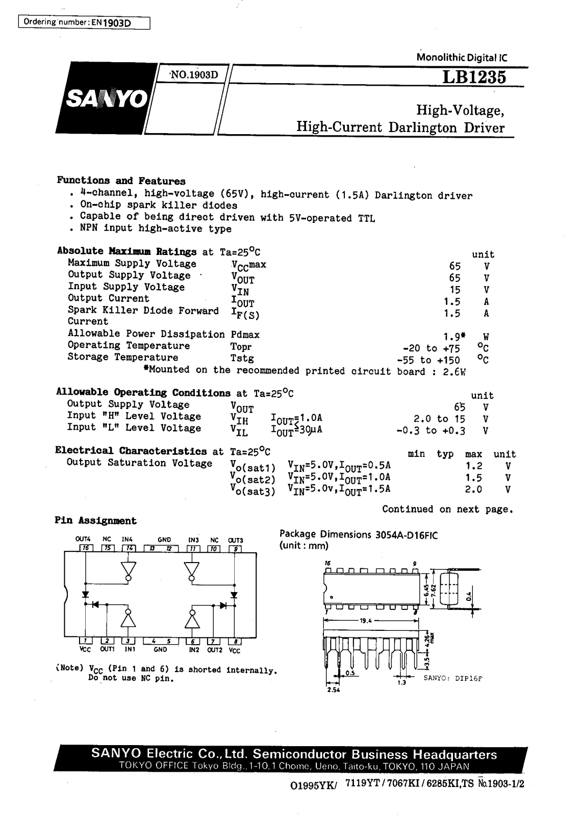 SANYO LB1235 Datasheet