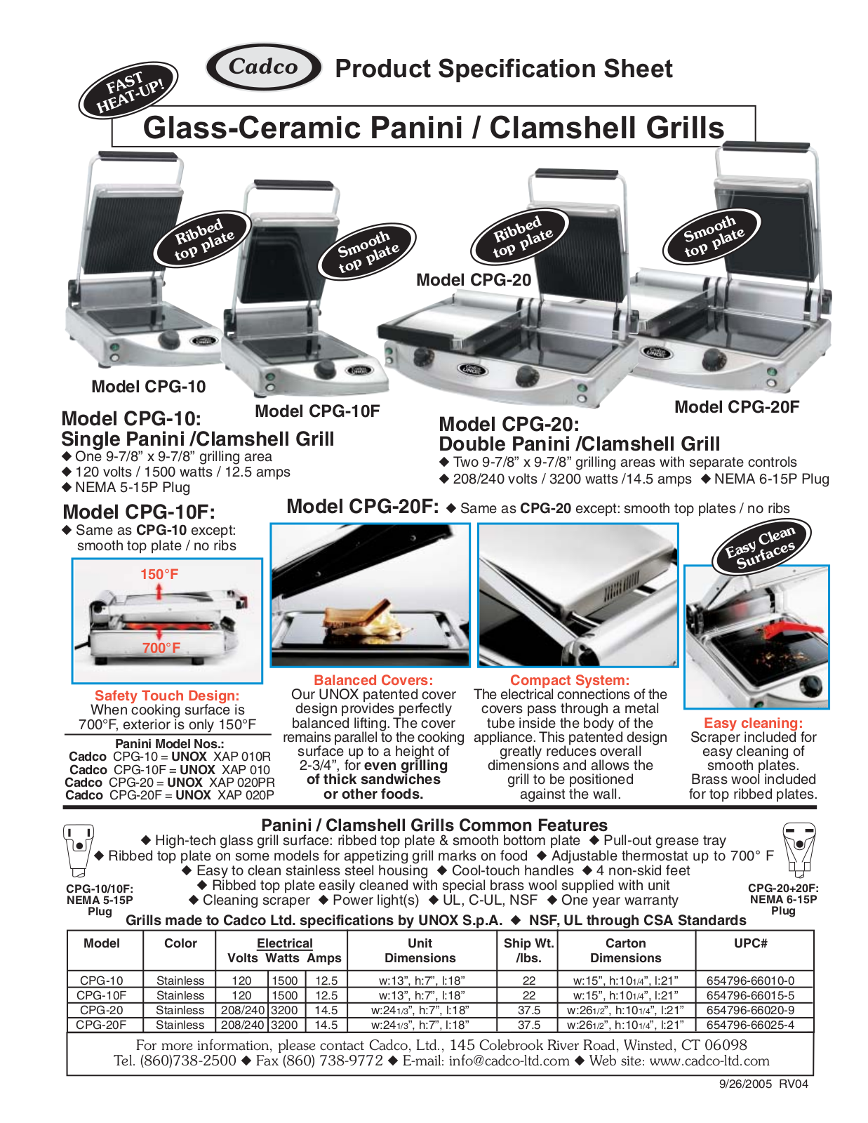 Cadco CPG-20 Specifications