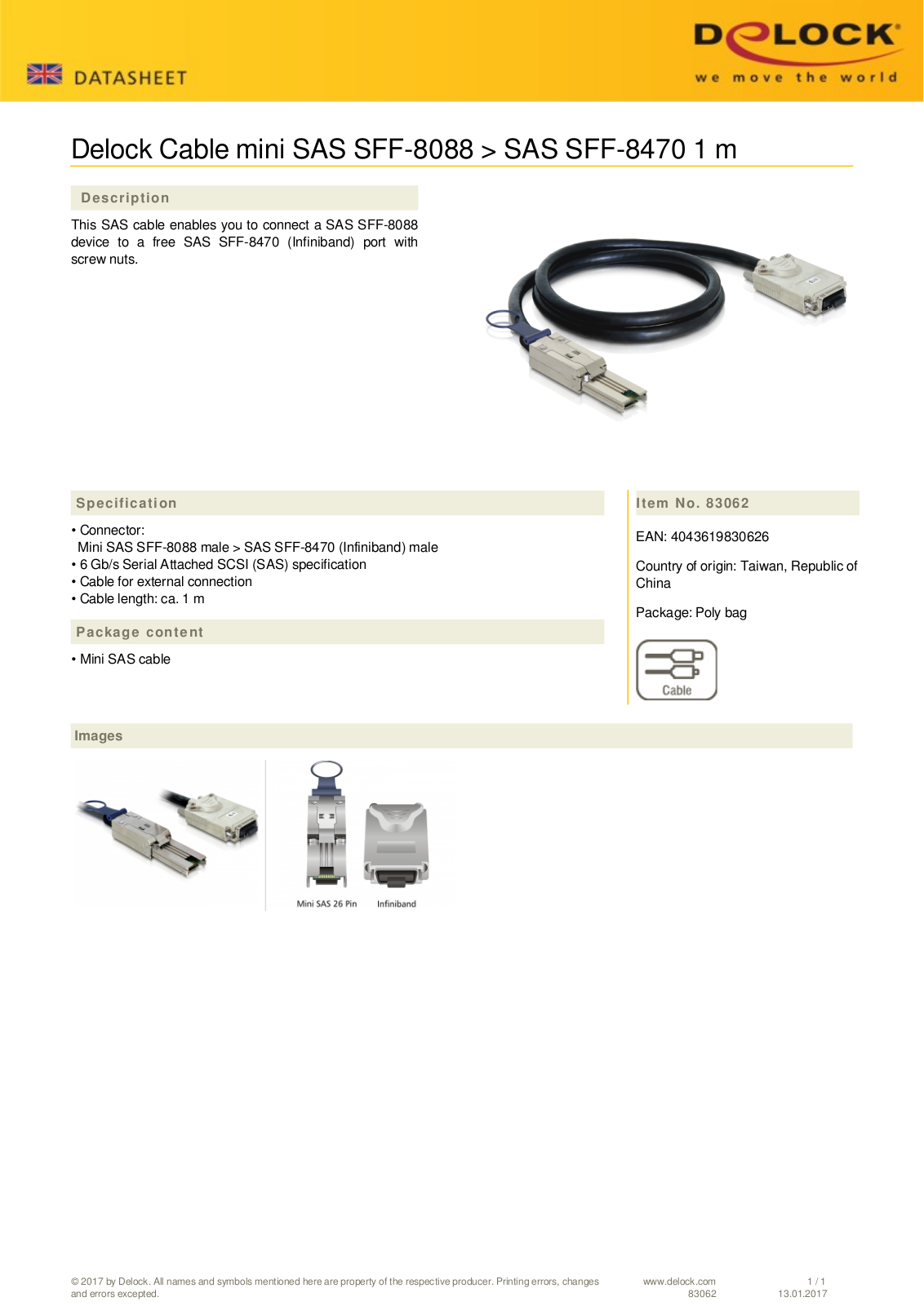 DeLOCK mini SAS x4  SFF-8088  auf InfiniBand  SFF-8088  Kabel, 1m User Manual