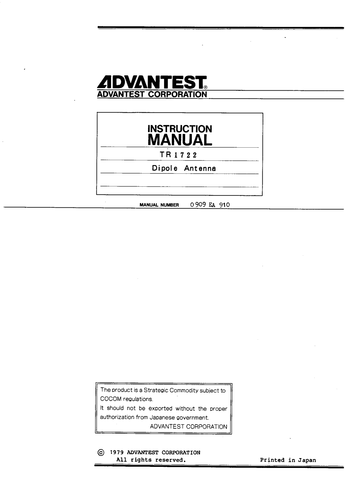 Advantest Corporation TR 1722 User Manual