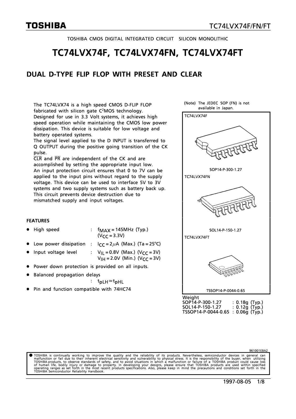 Toshiba TC74LVX74F Datasheet