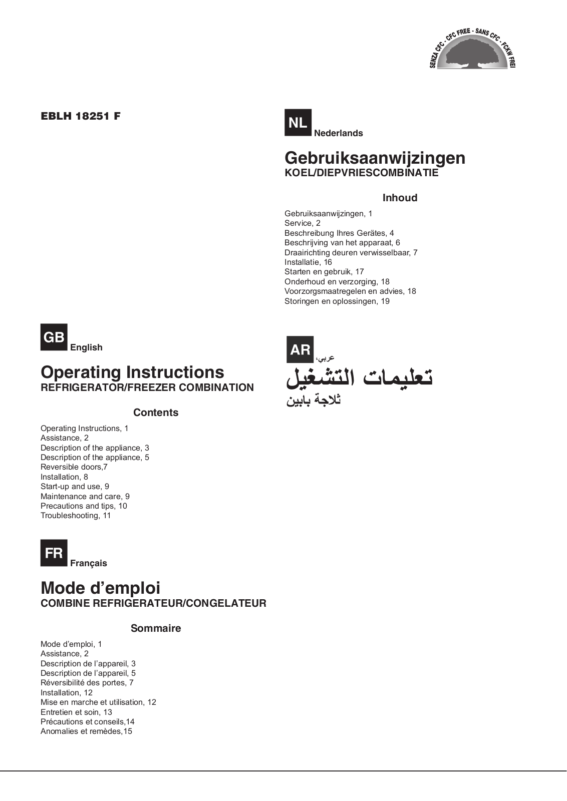 HOTPOINT/ARISTON EBLH 18251 F User Manual