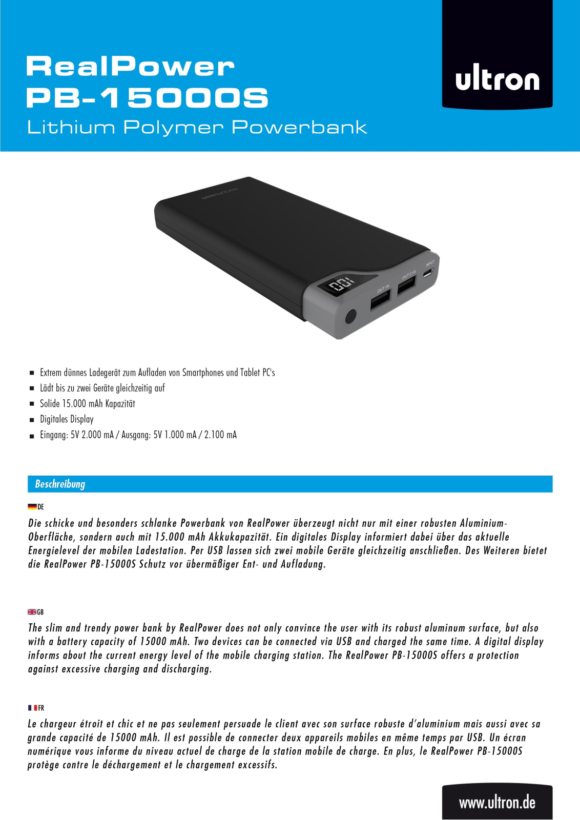 Ultron PB-15000S User Manual