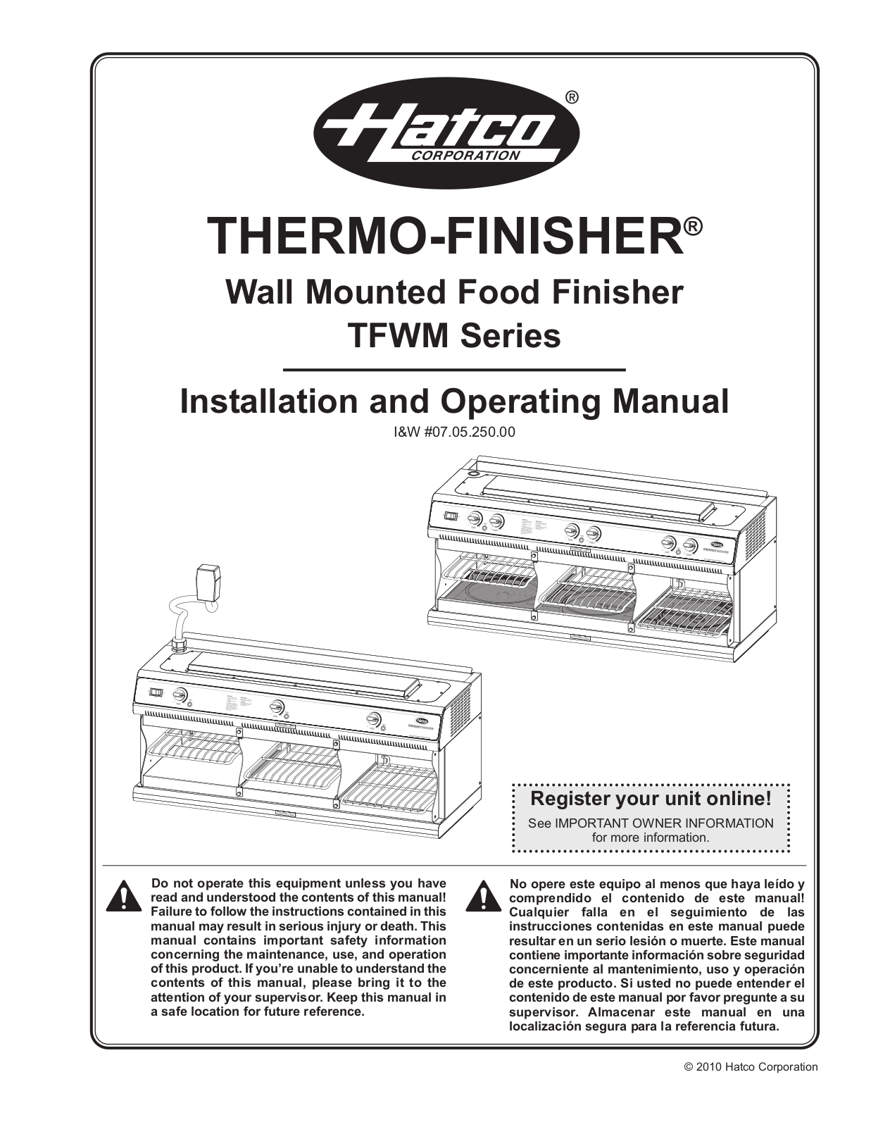 Hatco TFWM-3939 Operator’s Manual