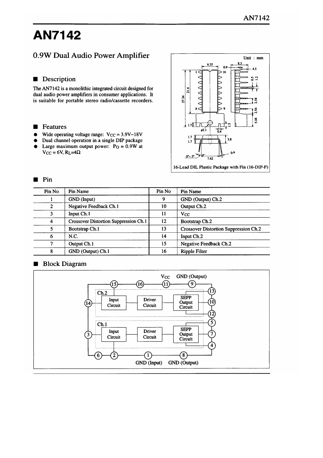 Panasonic AN7142 Datasheet