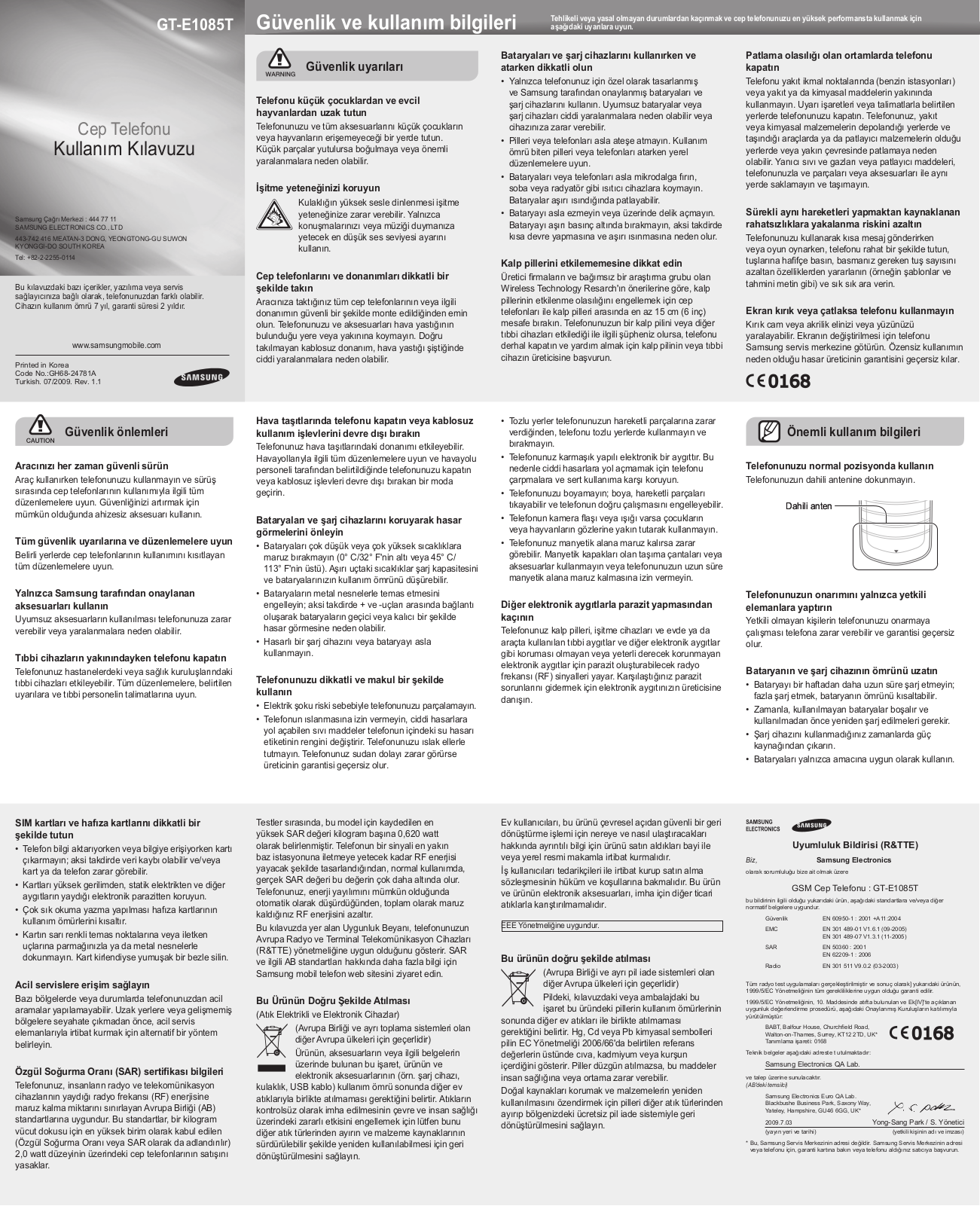 Samsung GT-E1085T User Manual