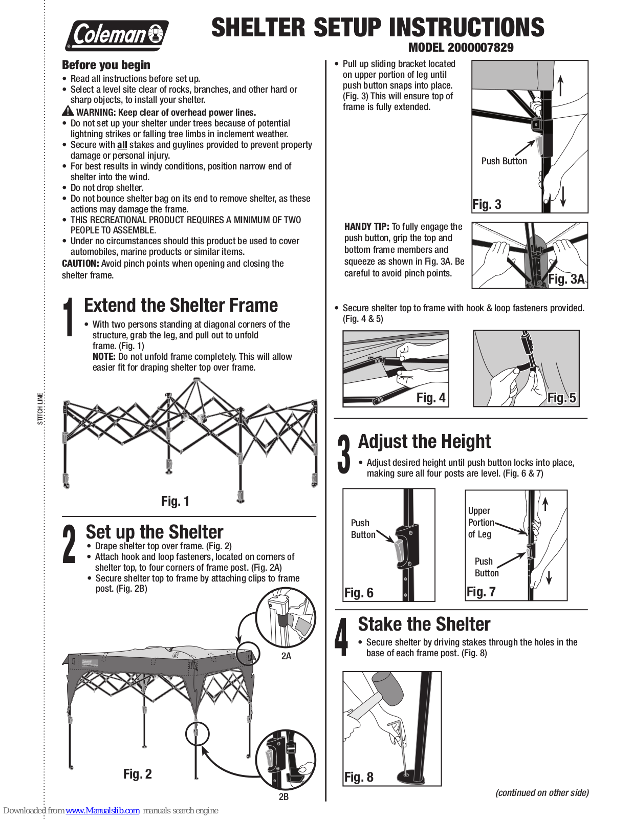 Coleman 2000007829 Setup Instructions