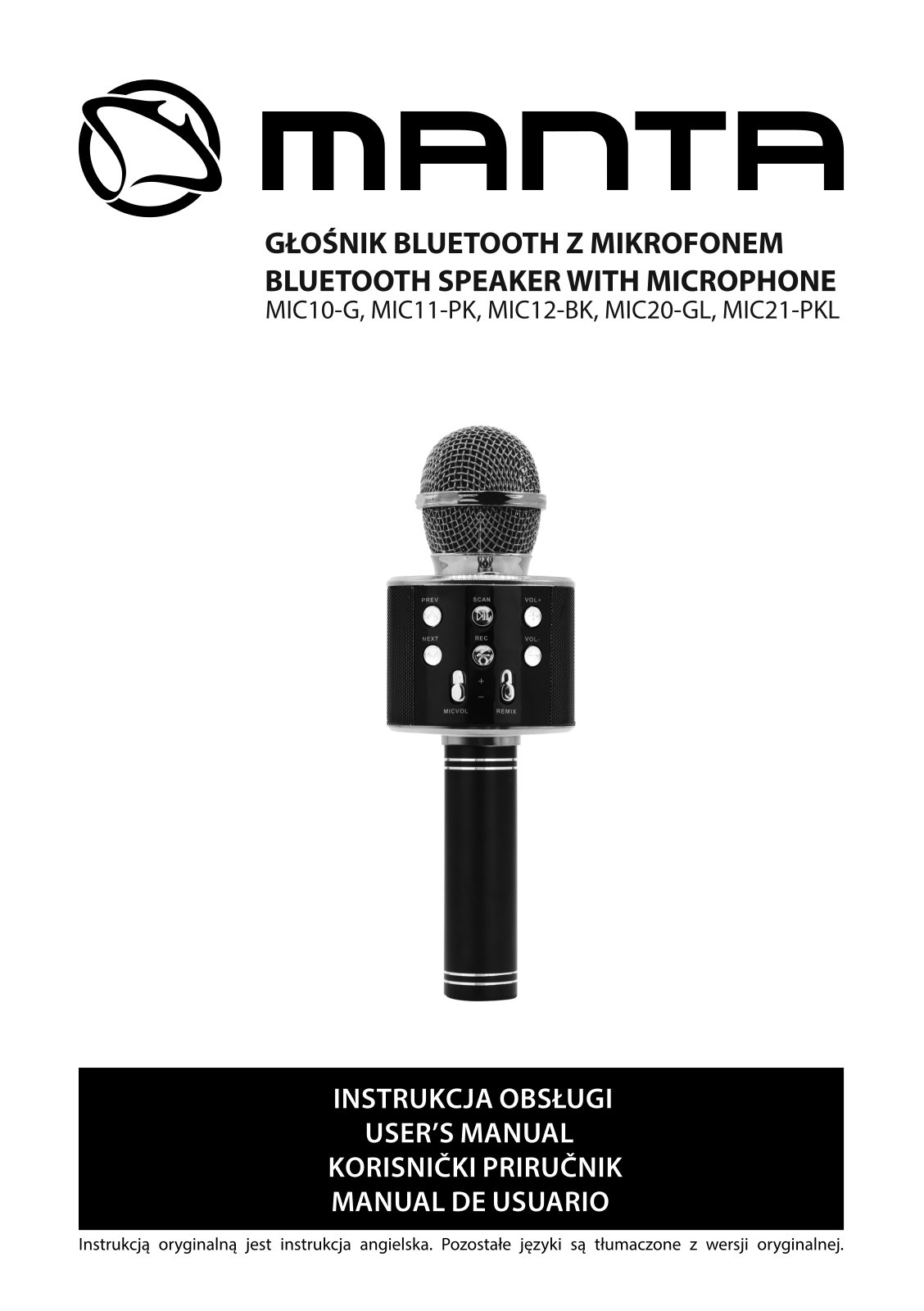 MANTA MIC10-G, MIC11-PK, MIC12-8K, MIC21 -PKL User guide - ManualMachine.com