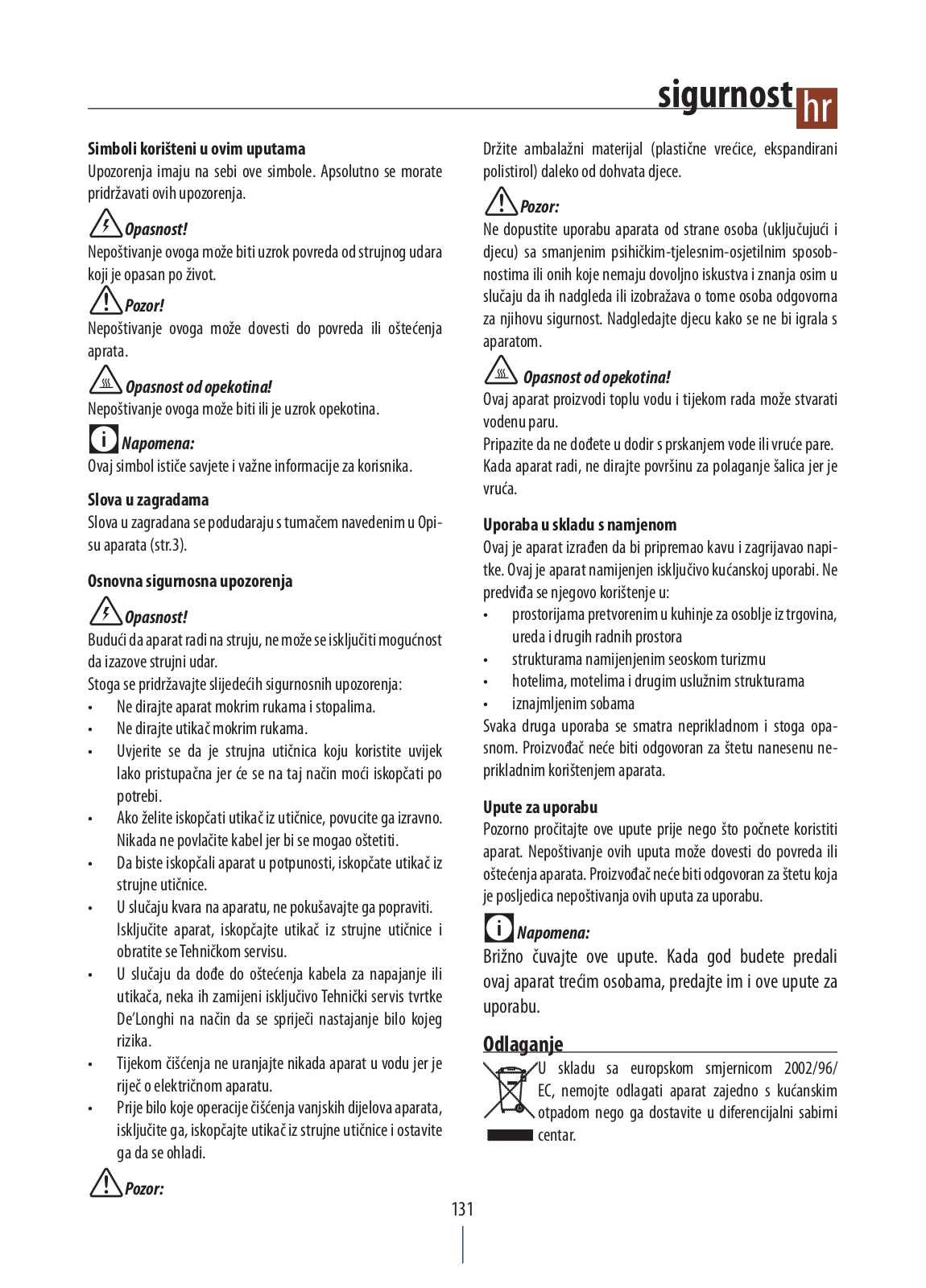 Delonghi ECZ351.GY, ECZ351.BG, ECZ351W, ECZ351BK Instruction manuals