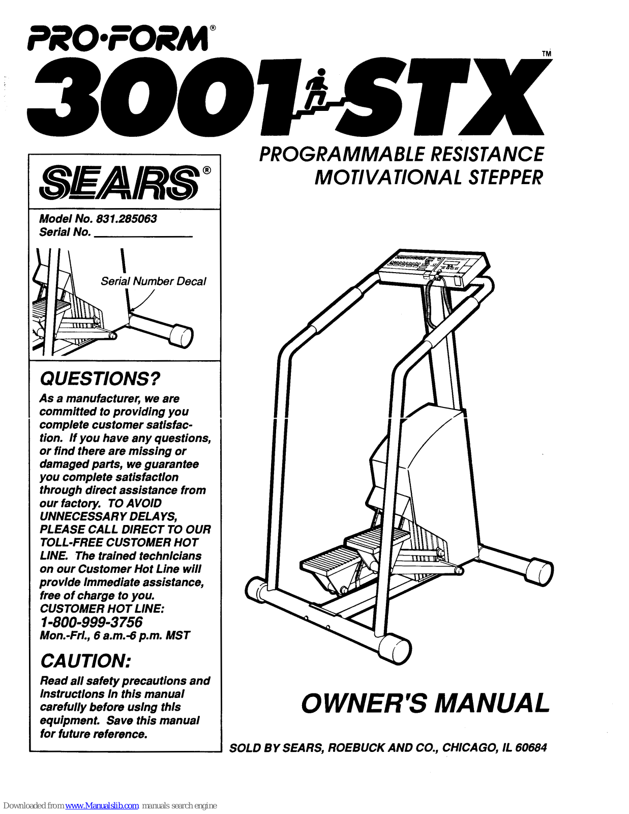 Pro-Form 3001 Stx, 831.285063 User Manual