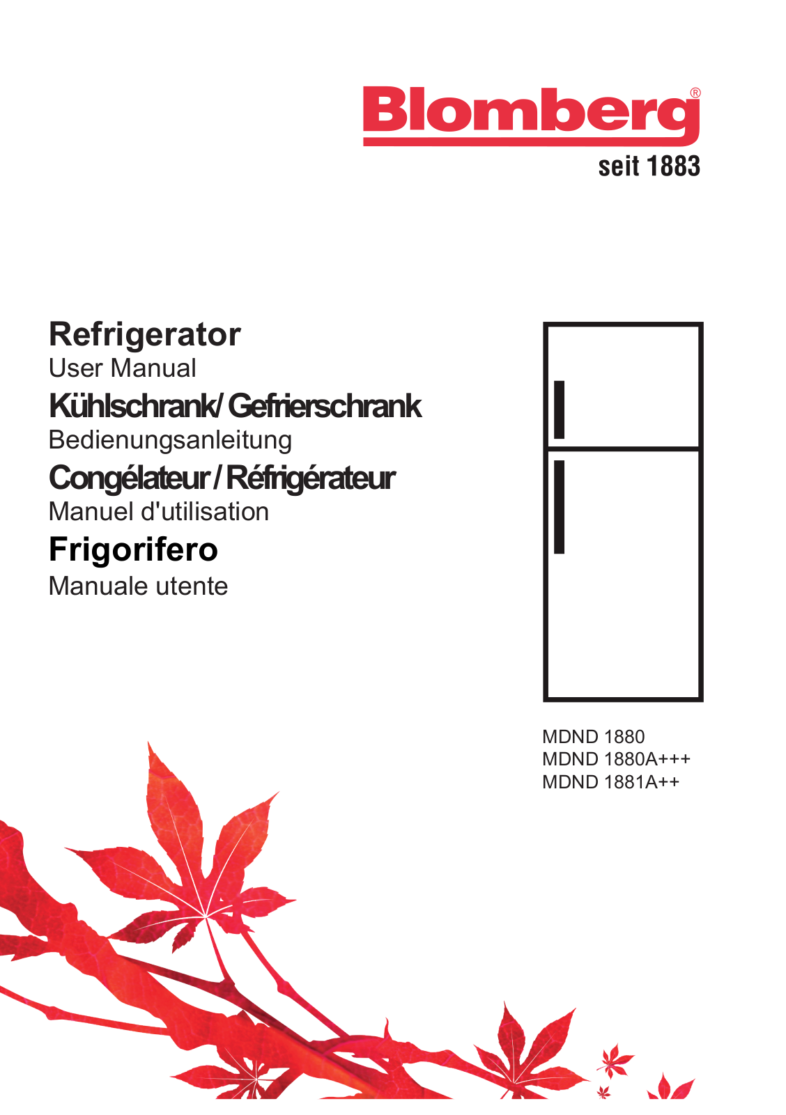 Blomberg MDND 1880, MDND 1880A+++, MDND 1881A++ User manual