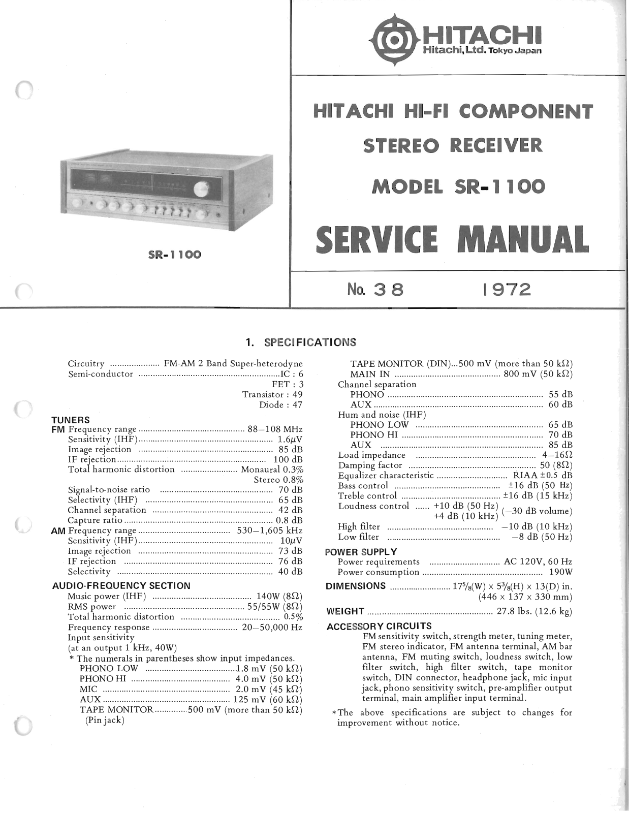 Hitachi SR-1100 Service Manual