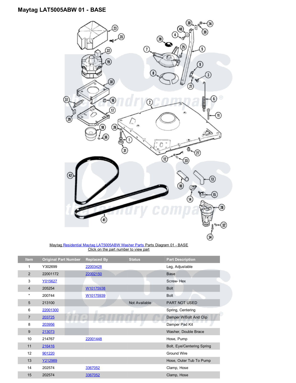 Maytag LAT5005ABW Parts Diagram