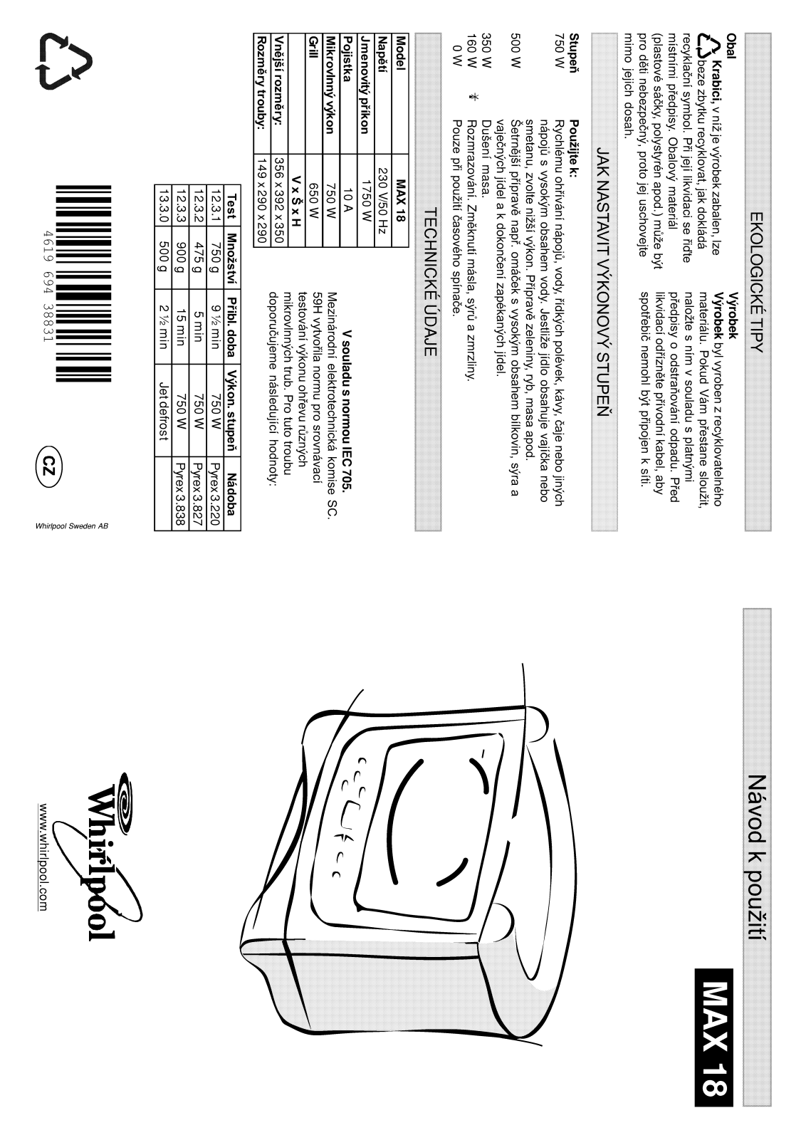 Whirlpool MAX 18 User Manual