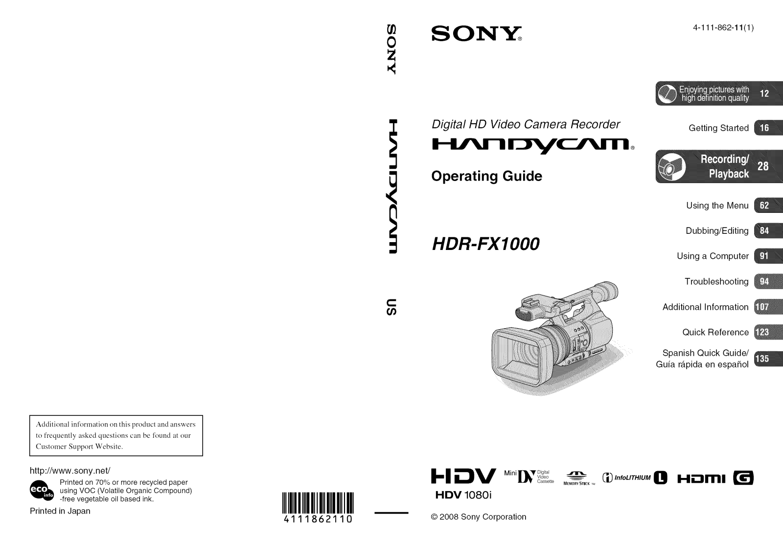 Sony HDR-FX1000 Owner’s Manual