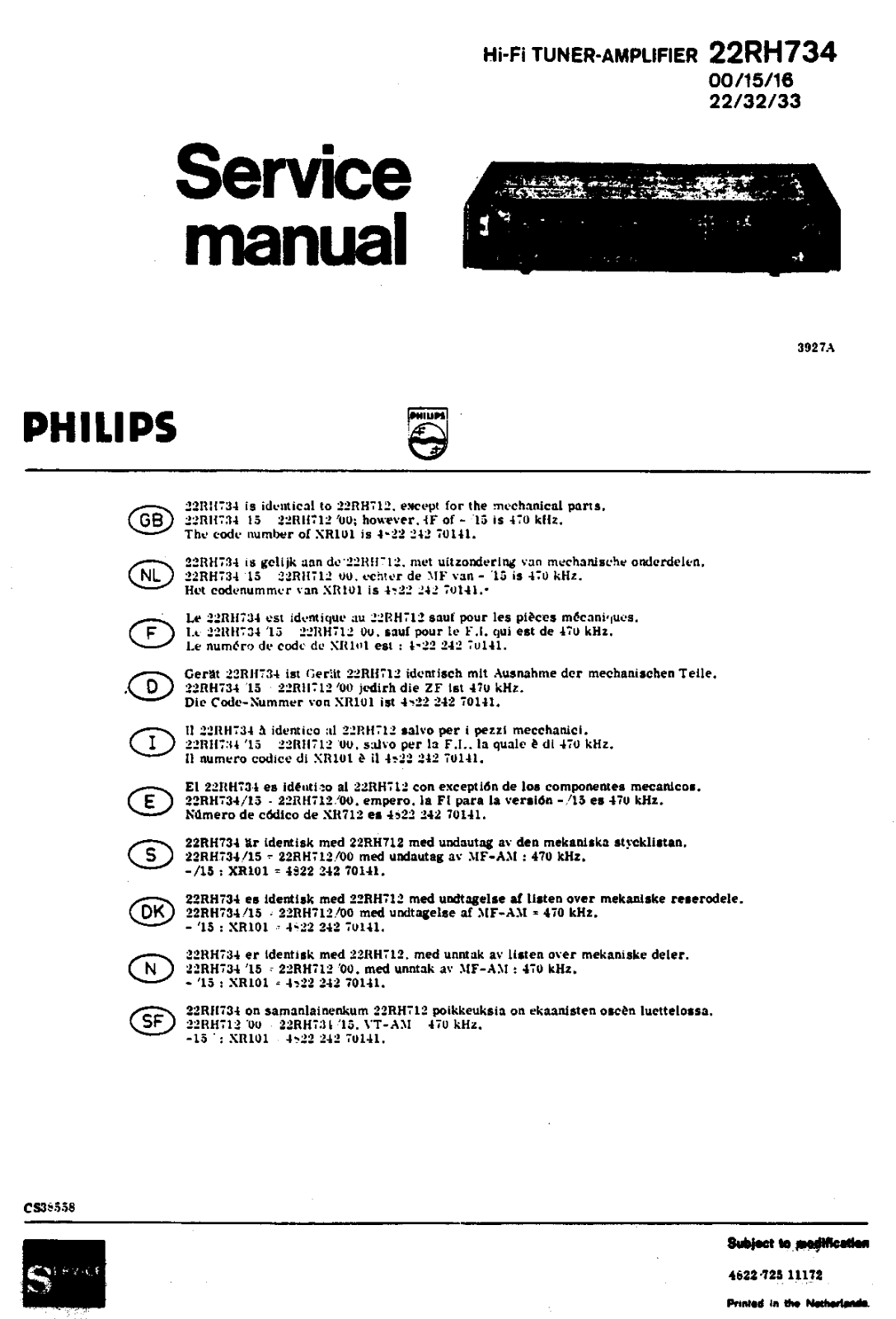 Philips 22-RH-734 Service Manual