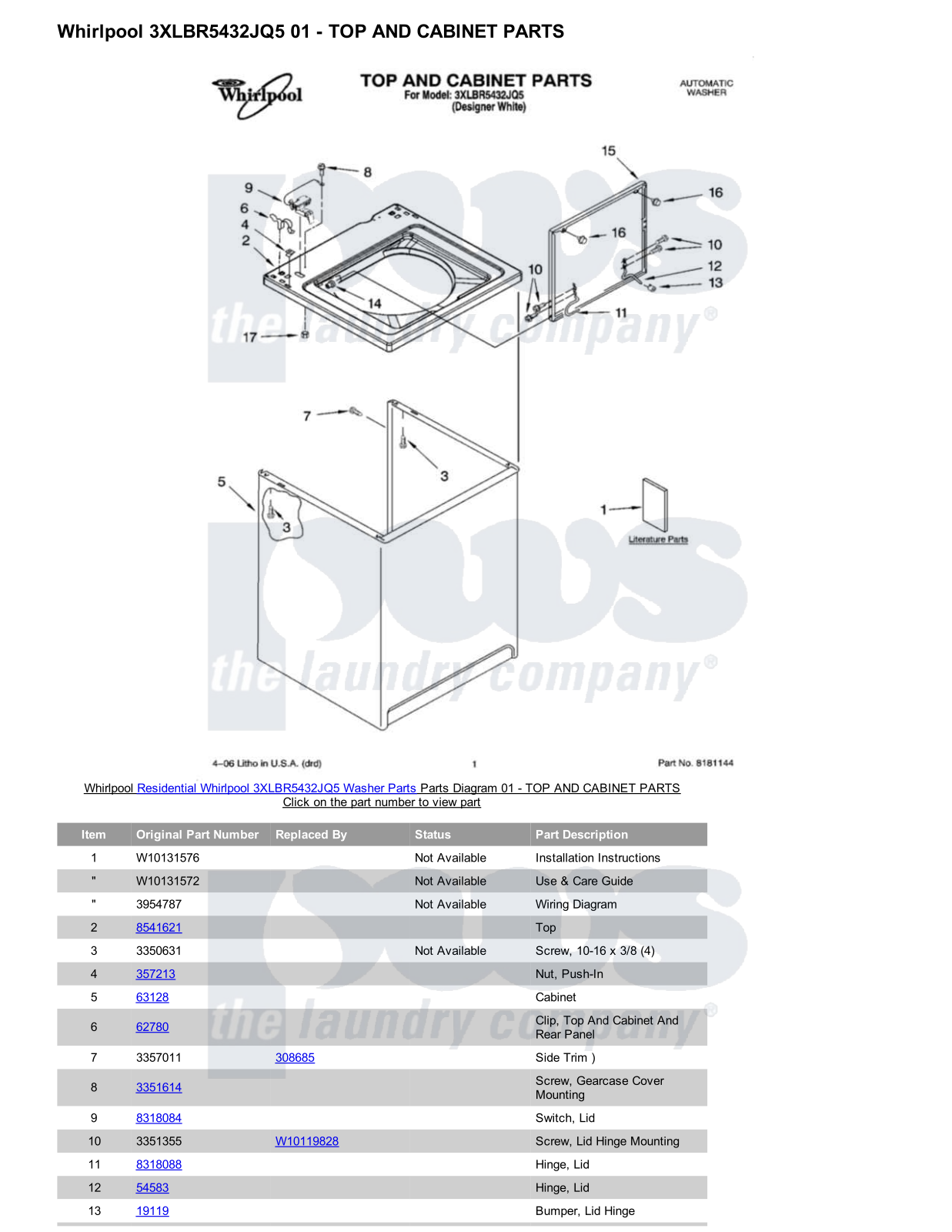 Whirlpool 3XLBR5432JQ5 Parts Diagram