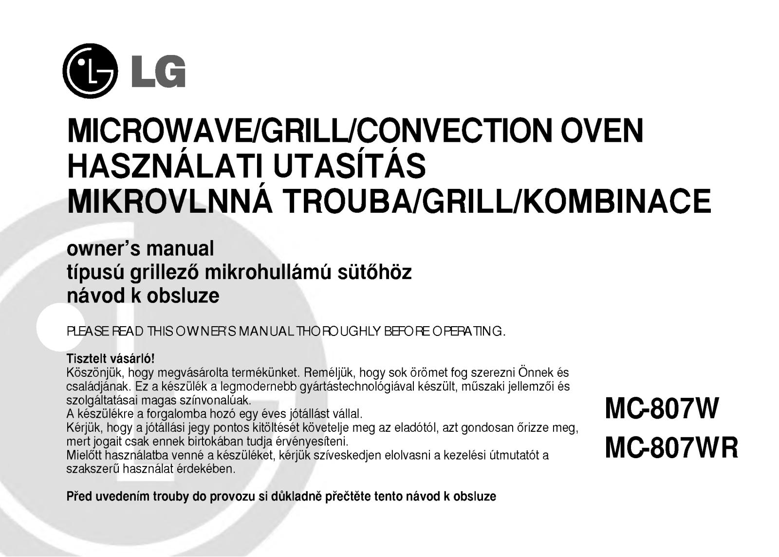 Lg MC-807WR, MC-807W User Manual