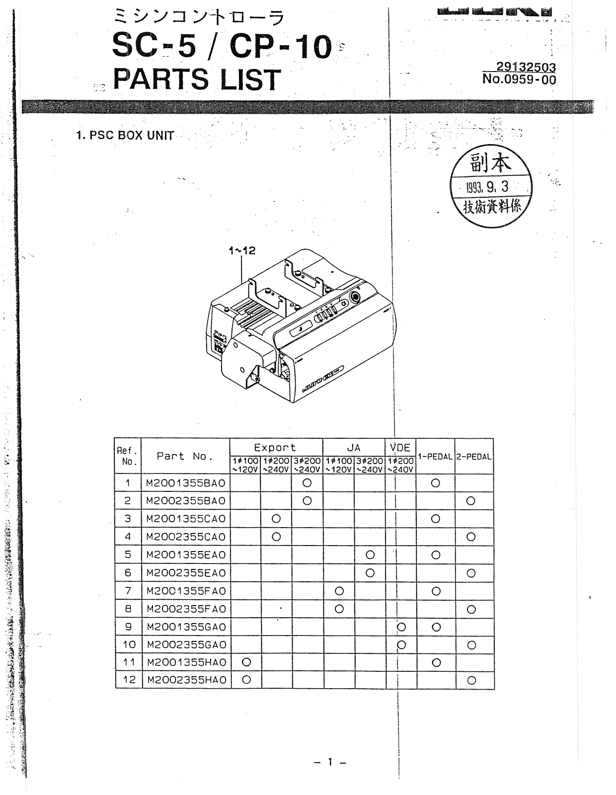 Juki SC-5, CP-10 Parts List