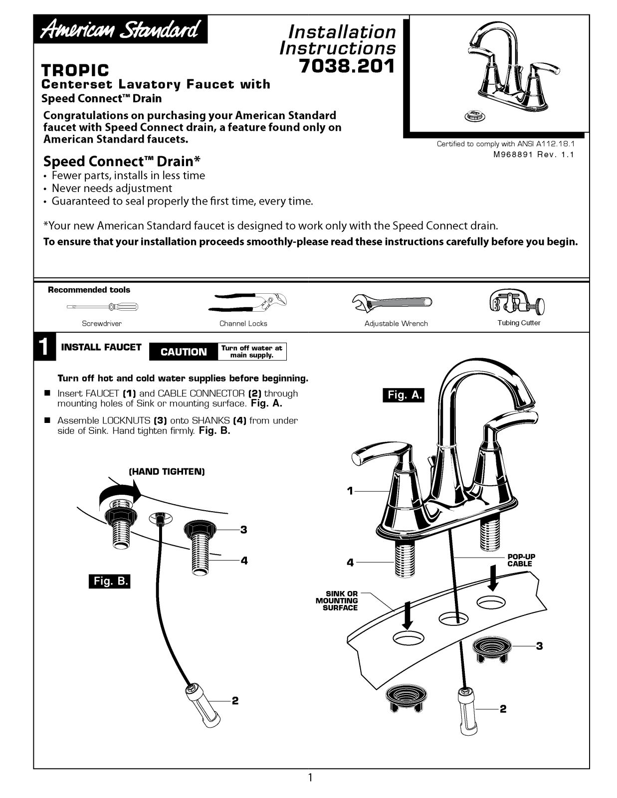 American Standard 7038.201 User Manual