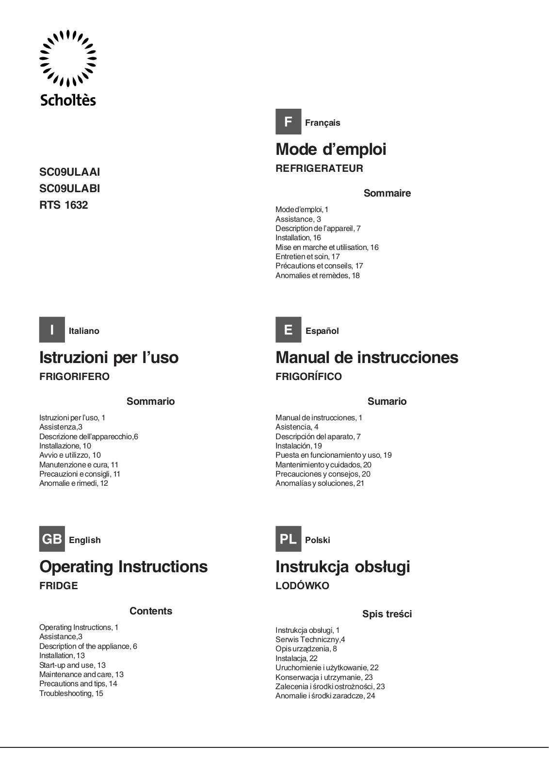 SCHOLTES SC09ULAAI User Manual