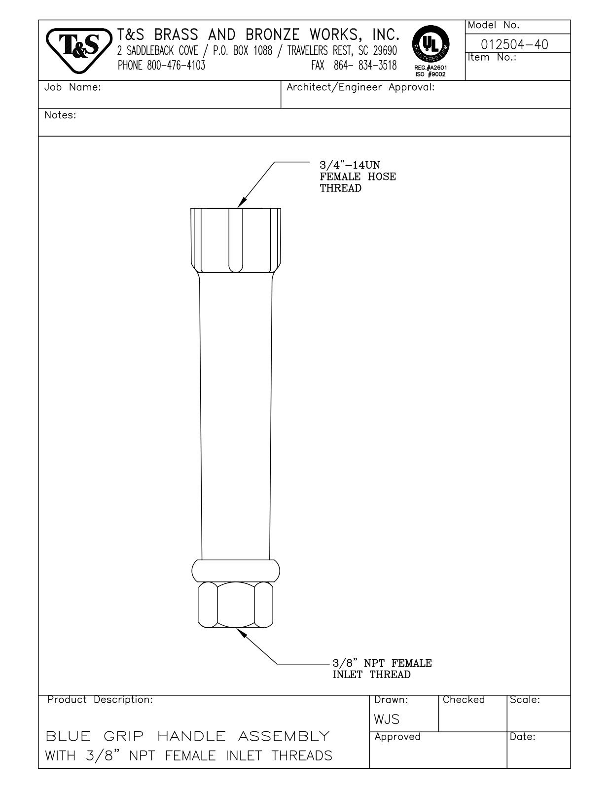 T & S Brass & Bronze Works 012504-40 General Manual