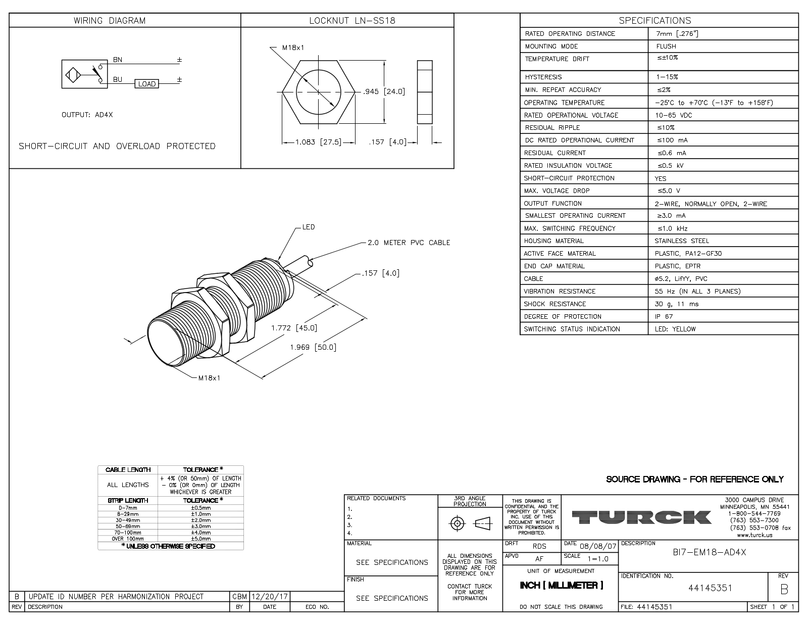 Turck BI7-EM18-AD4X Data Sheet