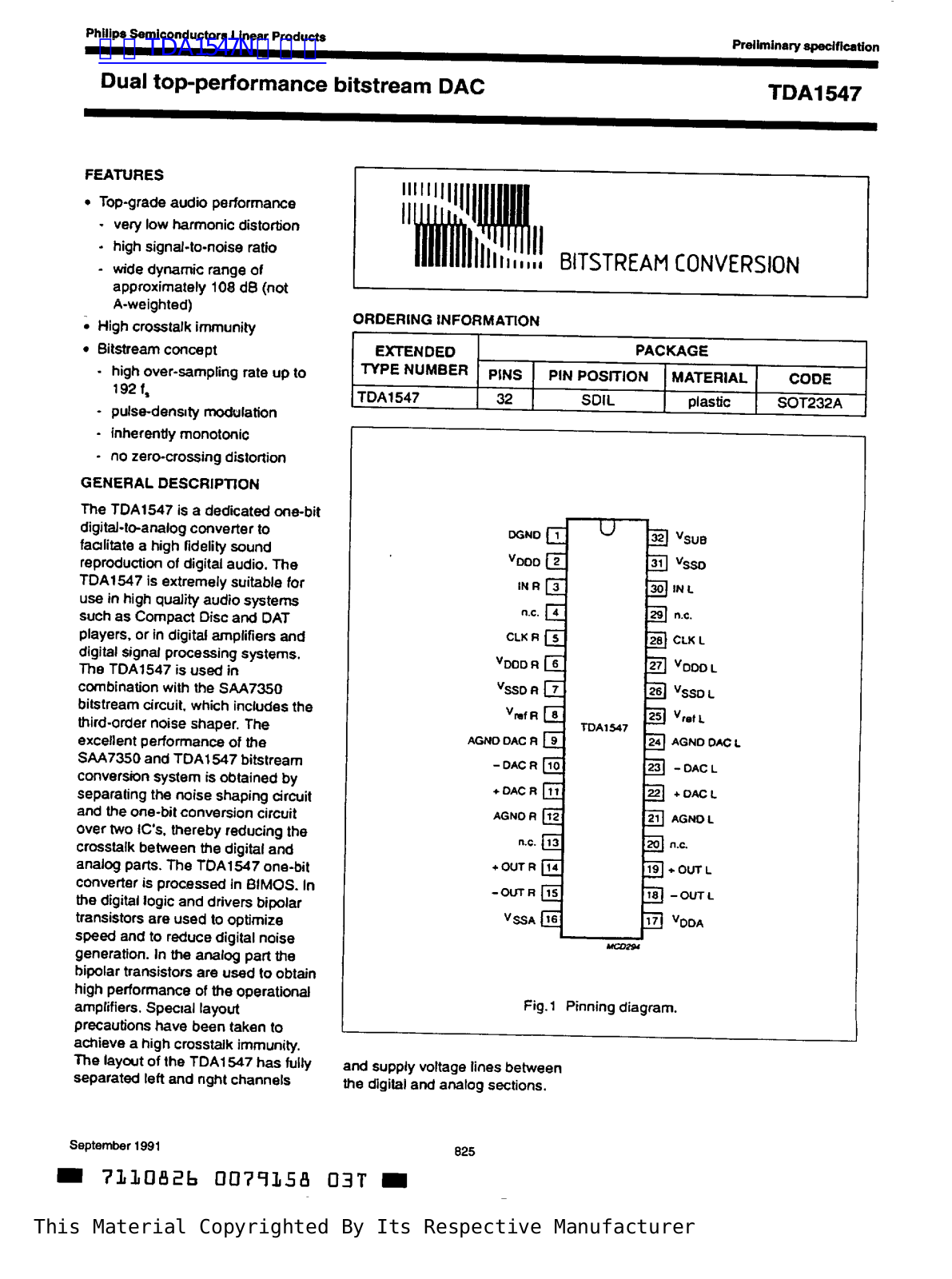 Philips TDA1547 Technical data