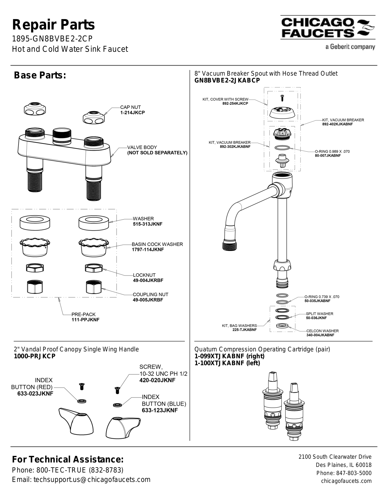 Chicago Faucet 1895-GN8BVBE2-2CP Parts List