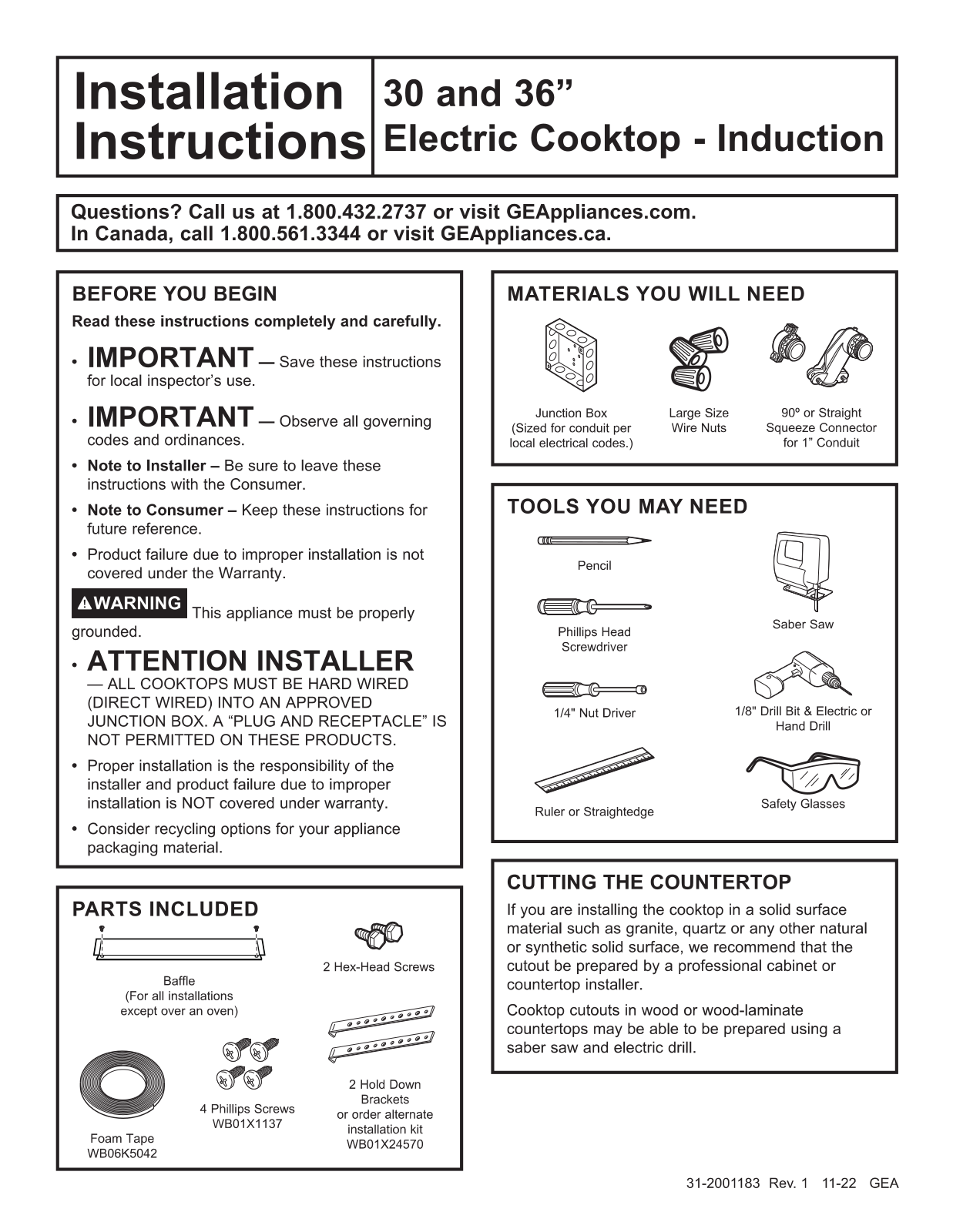 GE APPLIANCES PHP7036DTBB, PHP7030DTBB, PEP7036DTBB Installation guide - ManualMachine.com