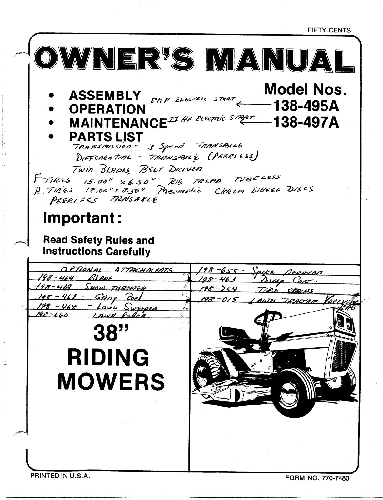 Mtd 138-495a, 138-497a owners Manual