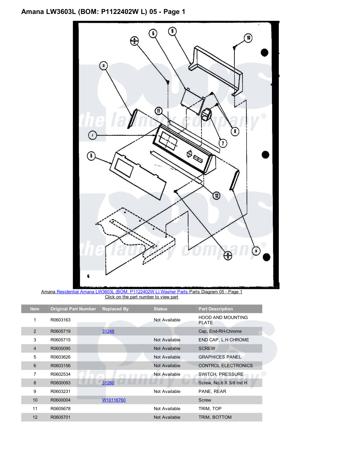 Amana LW3603L Parts Diagram