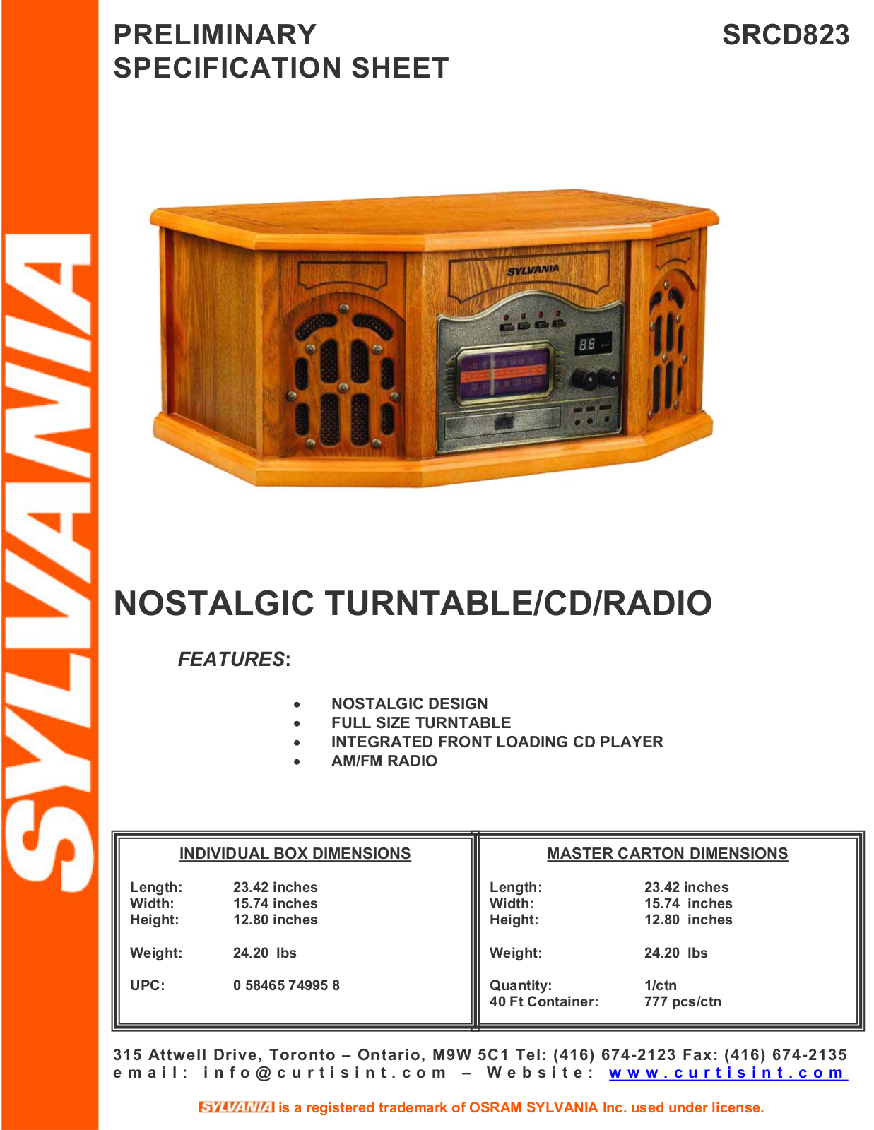 Sylvania SRCD823 User Manual