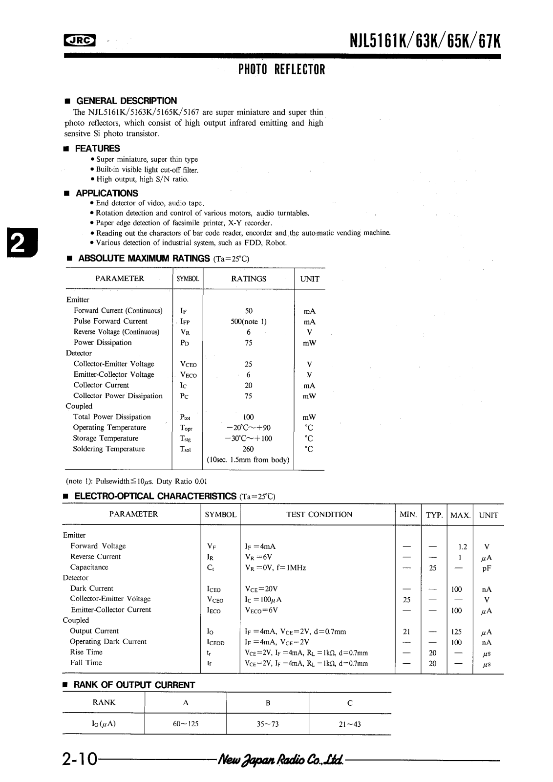 JRC NJL5163K-F3, NJL5163K-F2, NJL5161K, NJL5163K, NJL5161K-F3 Datasheet