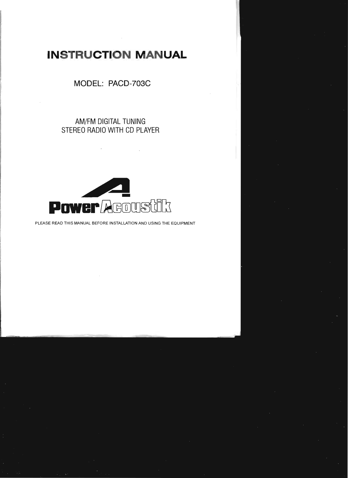 Power Acoustik PACD-703C Instruction Manual