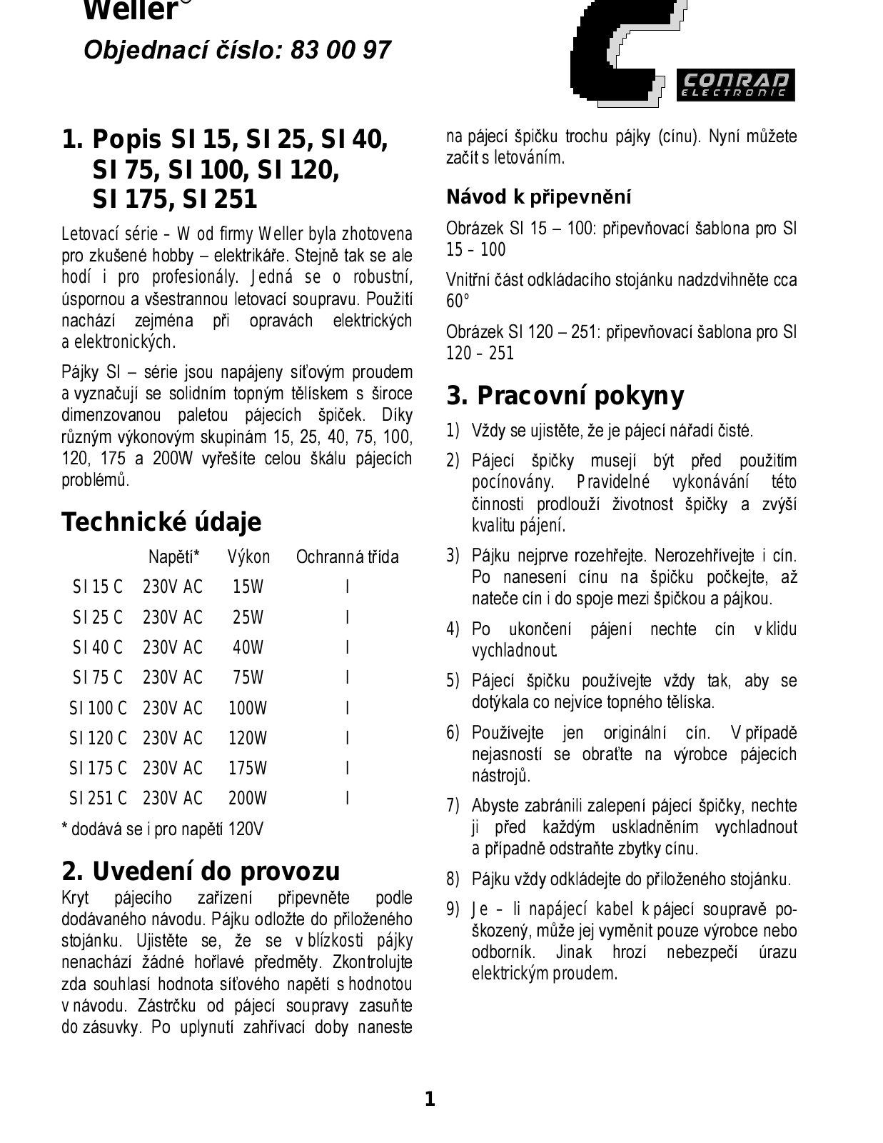 Weller SI 15, SI 25, SI 40, SI 75, SI 100 User guide