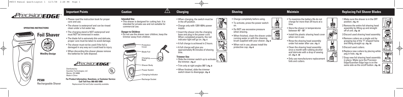 Guardian PE500 Use and Care Instruction