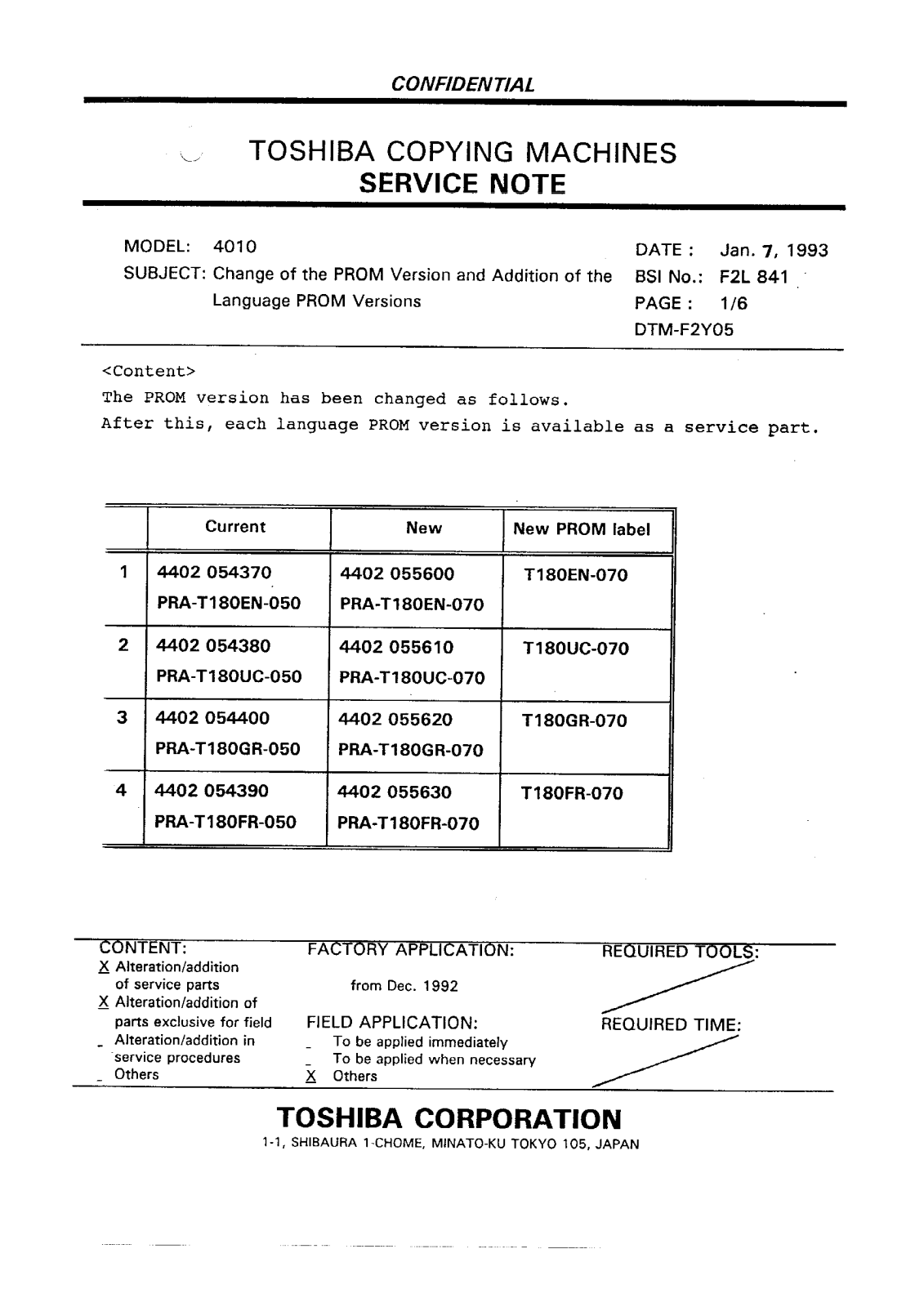 Toshiba f2l841 Service Note