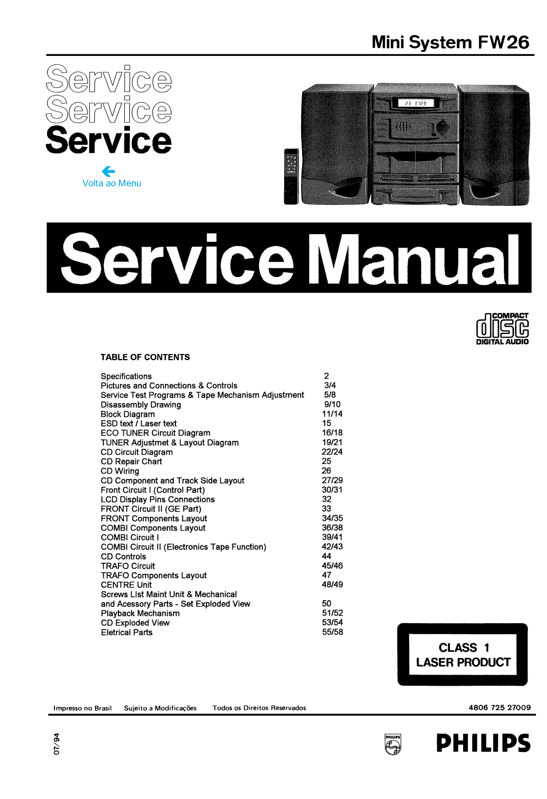 Philips FW-26 Service Manual