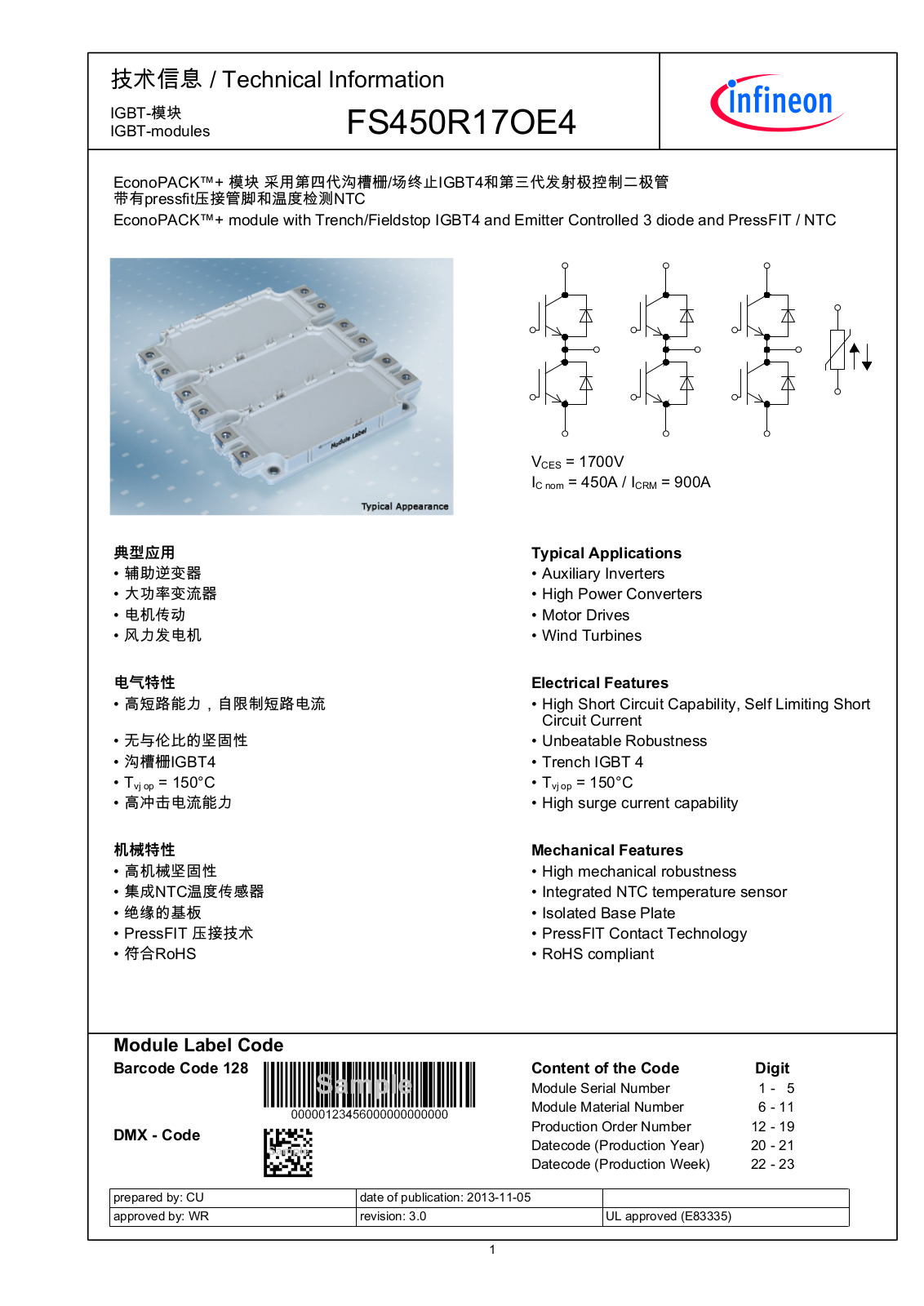 Infineon FS450R17OE4 Data Sheet