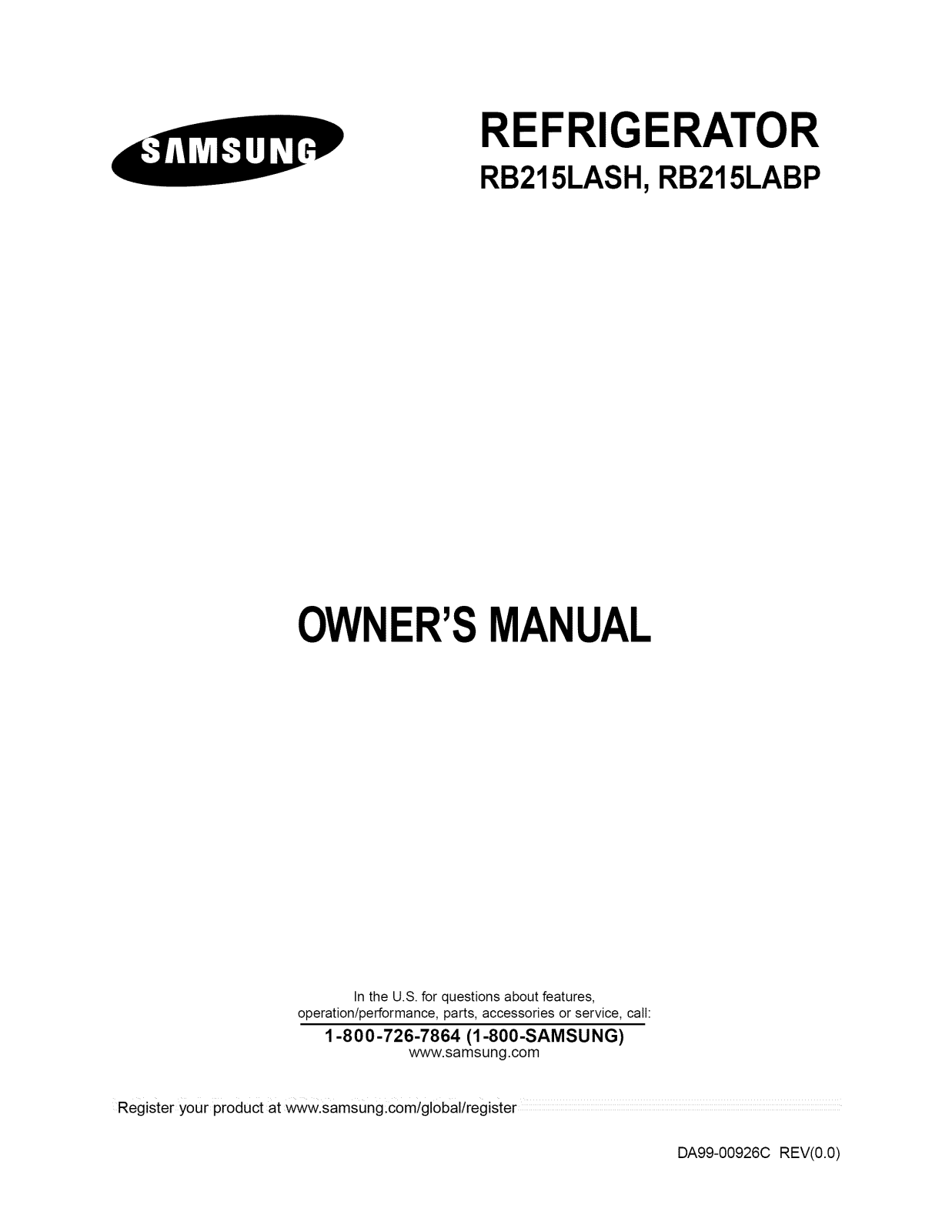 Samsung RB215LASH/XAA-00, RB215LABP/XAA-00 Owner’s Manual