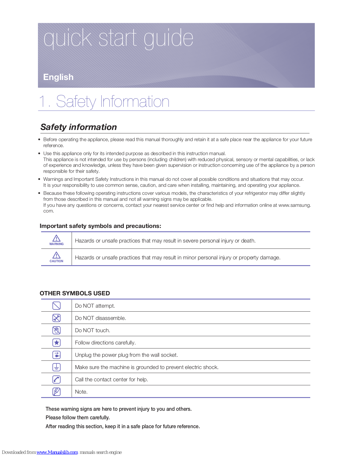 Samsung RS27FDBTNSR Series Quick Start Manual