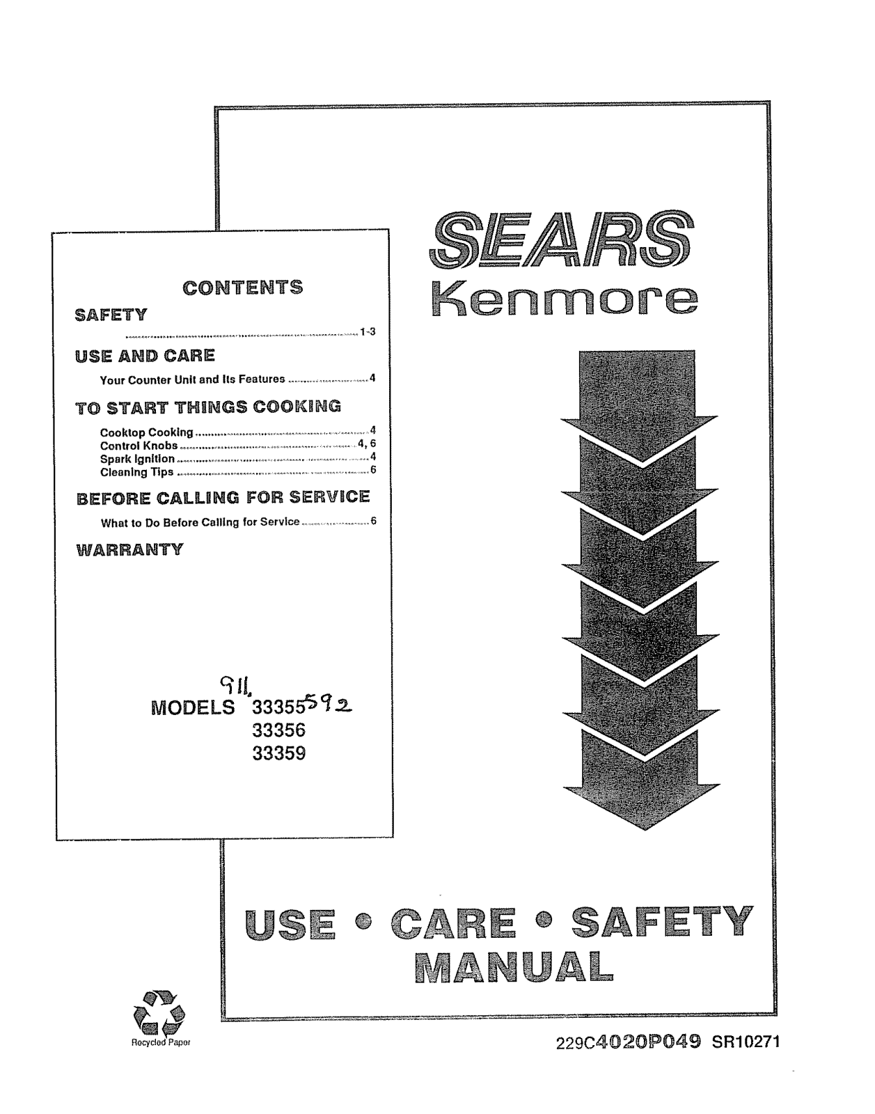Kenmore 91133355590, 91133355592, 91133359590, 91133359591 Owner’s Manual