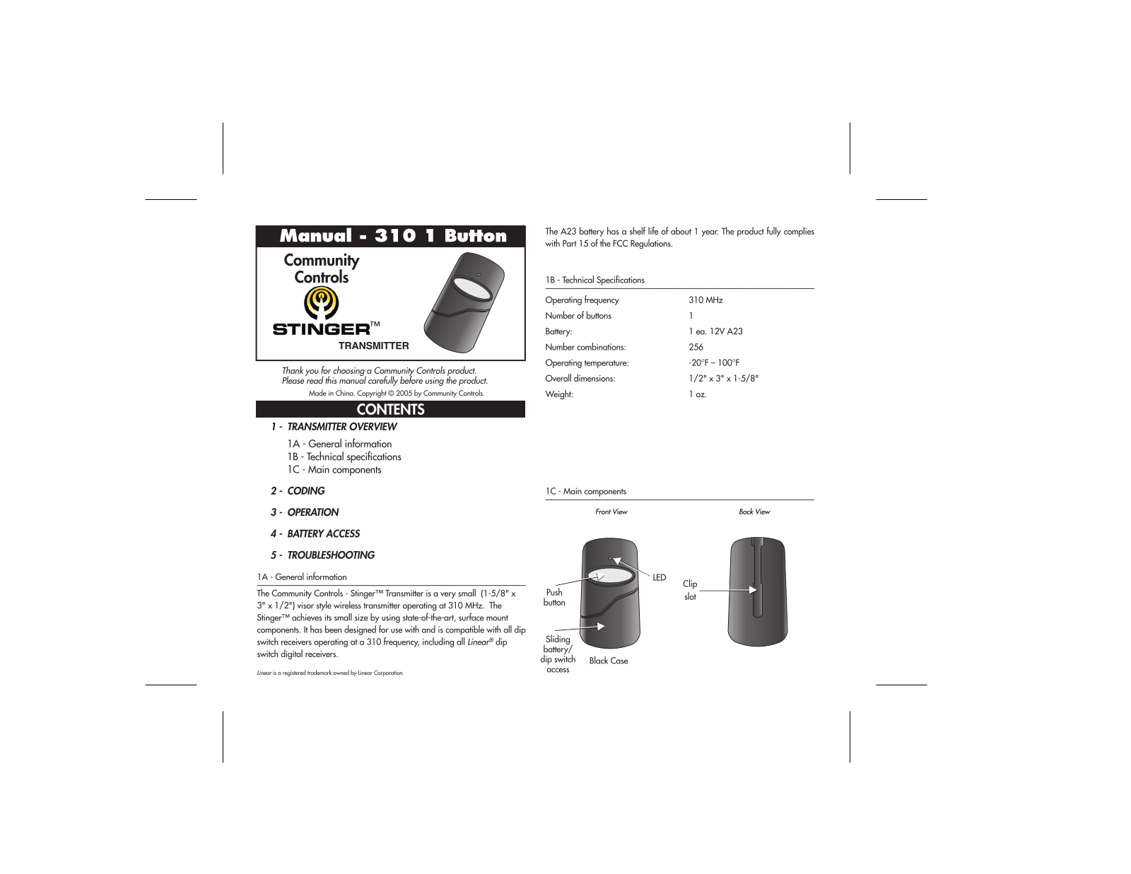 Controlled Entry Distributors CCS3101BV Users Manual