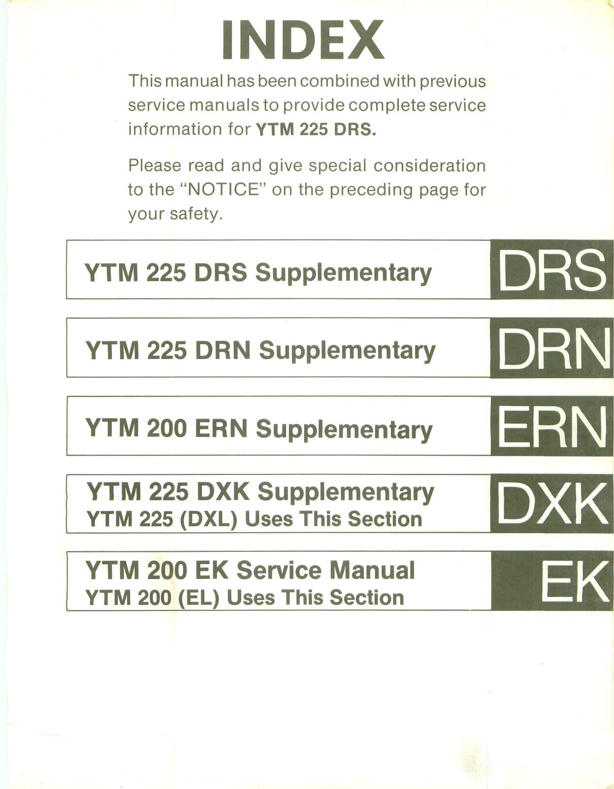 YAMAHA YTM225DRS SERVICE MANUAL SUPPLEMENTARY