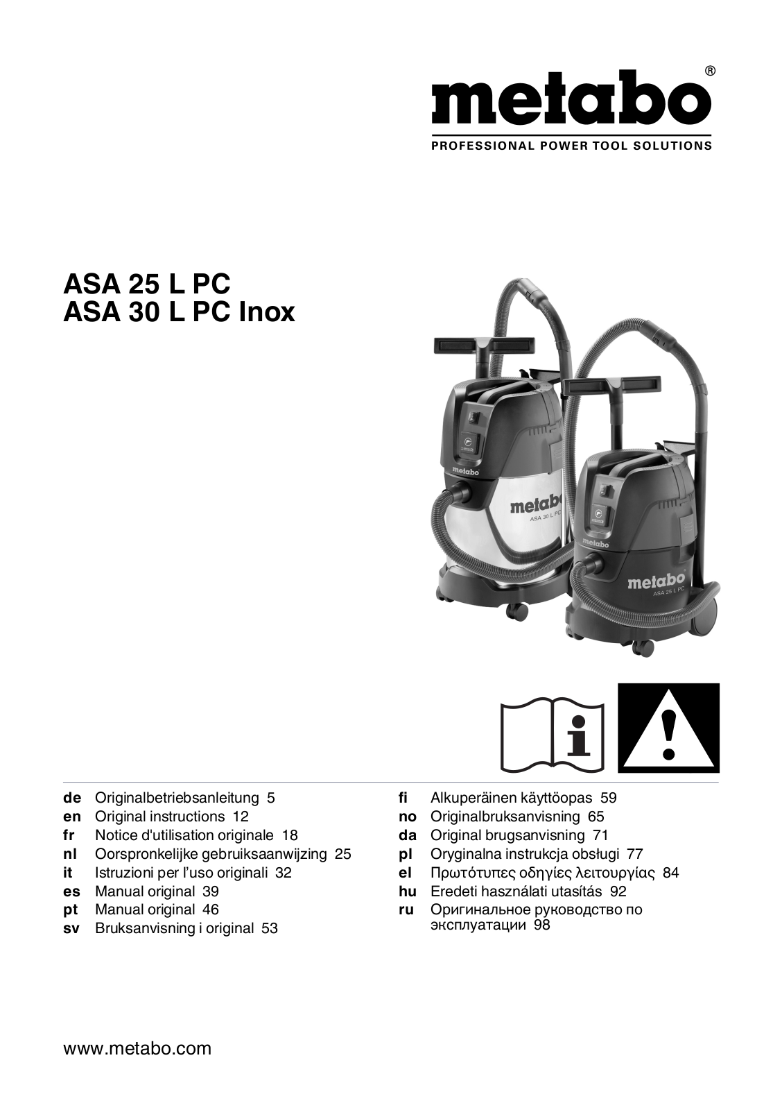 Metabo ASA 25 L PC, ASA 30 L PC Inox User manual