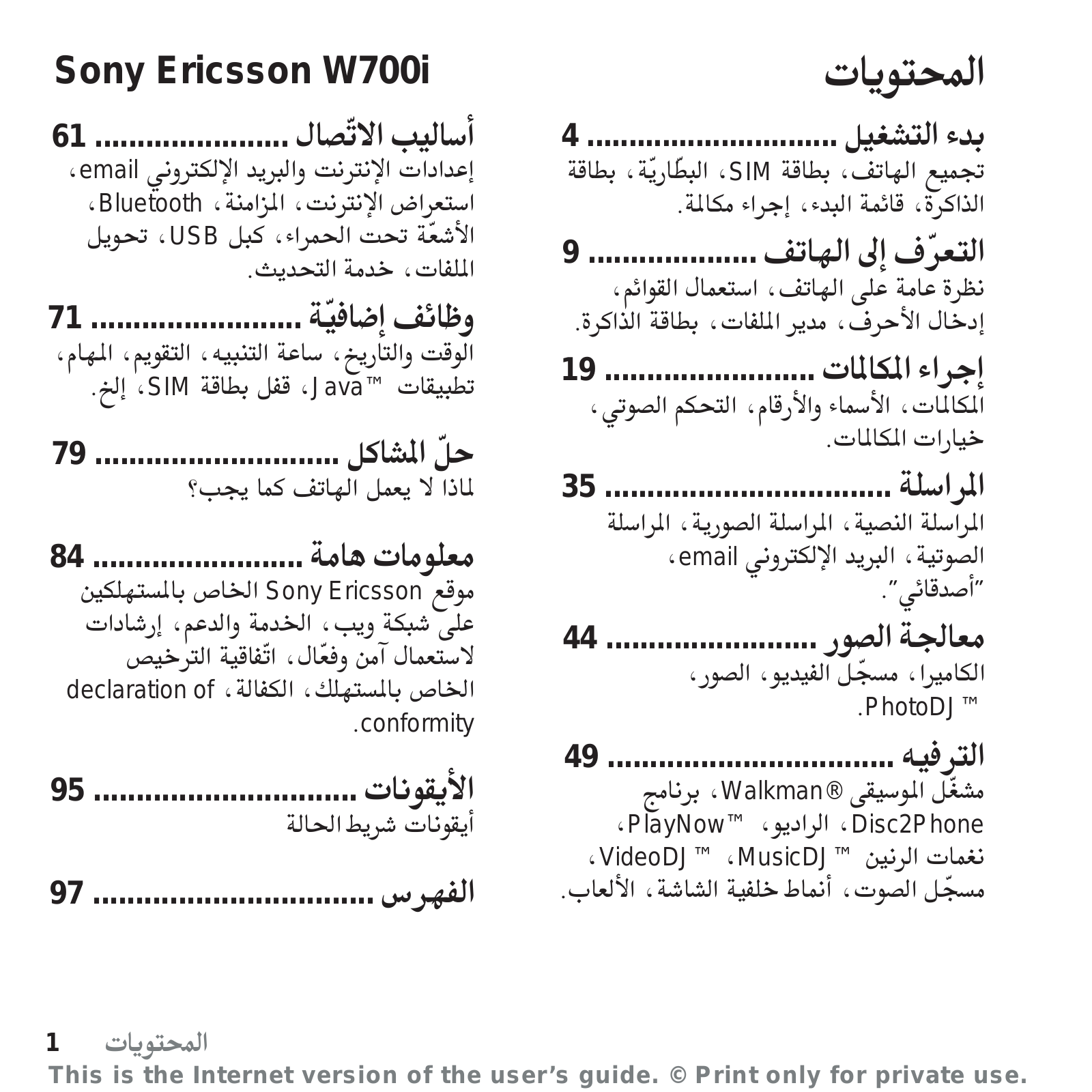 Sony ericsson W700I User Manual