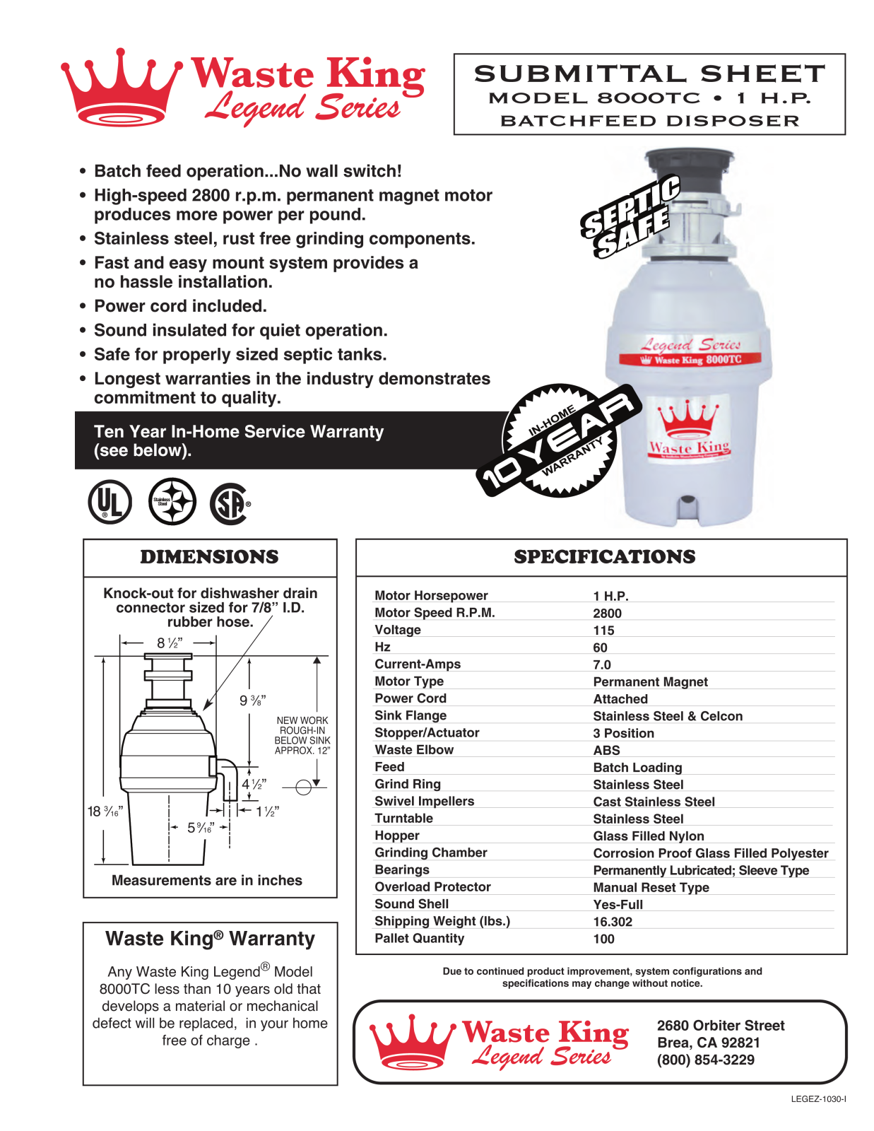 Waste King 8000TC User Manual