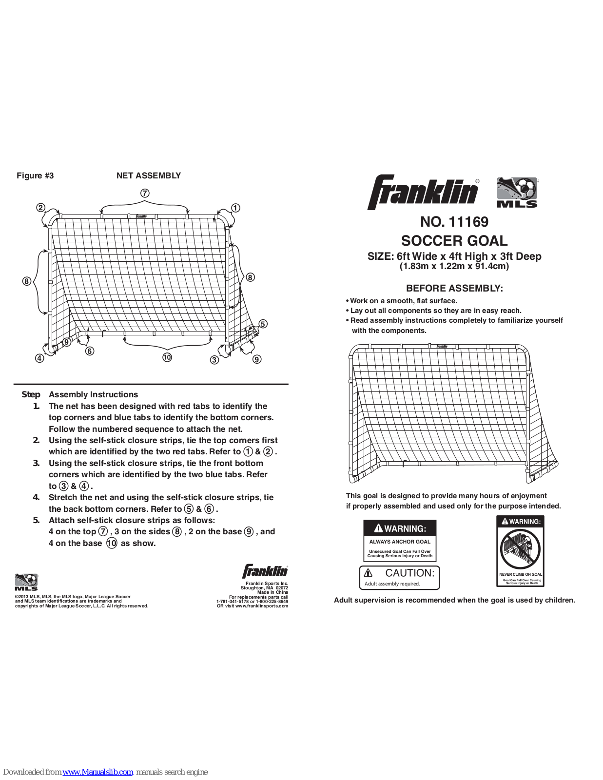 Franklin 11169, SOCCER GOAL, 5660 Assembly Instructions Manual